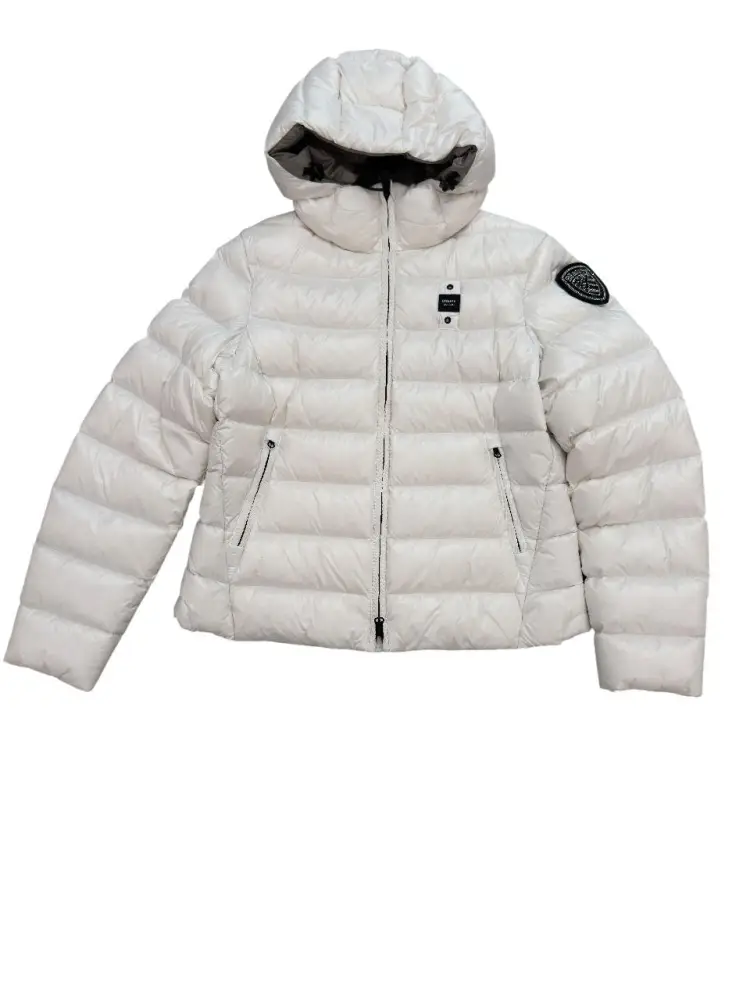 giubbotto bianco bambina con cappuccio logo con strass sul braccio