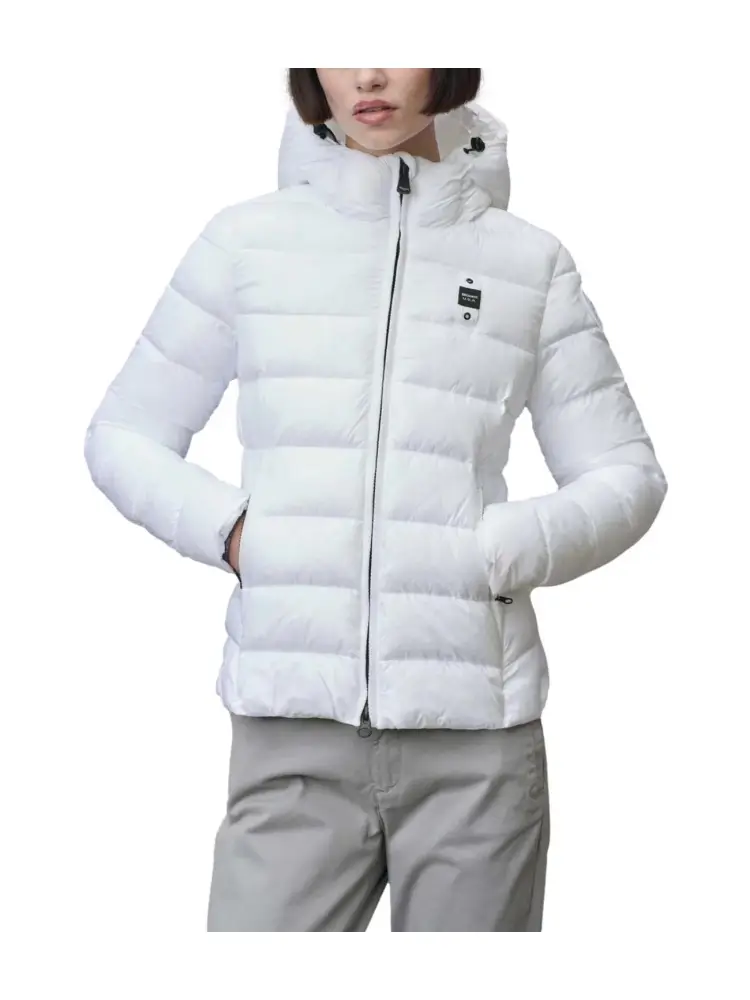 giubbotto bianco bambina piumino con cappuccio patch logo sul braccio