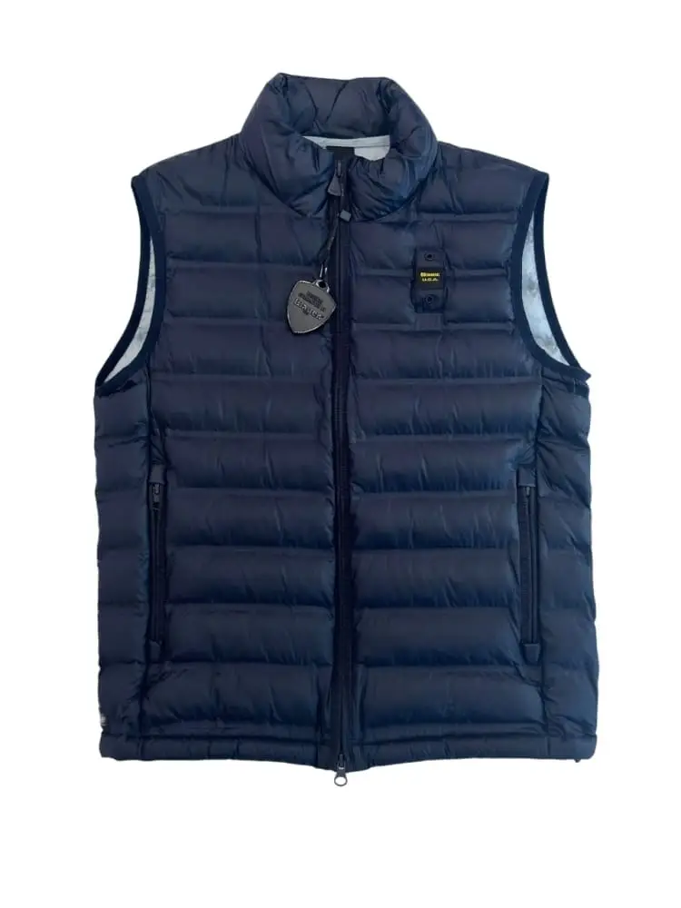 giubbotto blu navy bambino smaanicato con logo