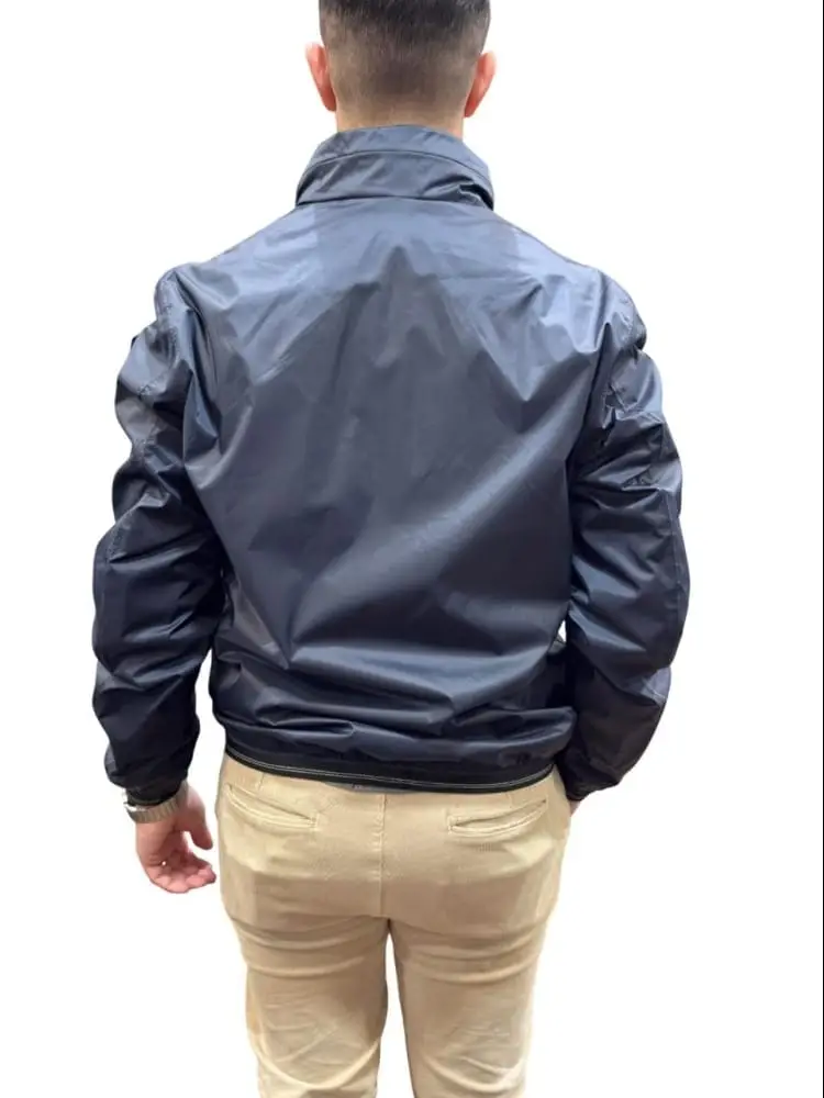 giubbotto blu navy uomo con cappuccio logo sul braccio miniatura 3