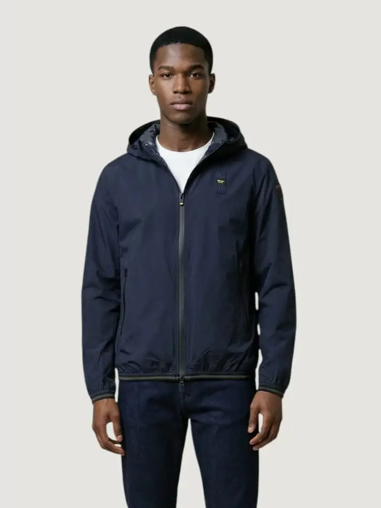 giubbotto blu navy uomo liscio logo sul braccio