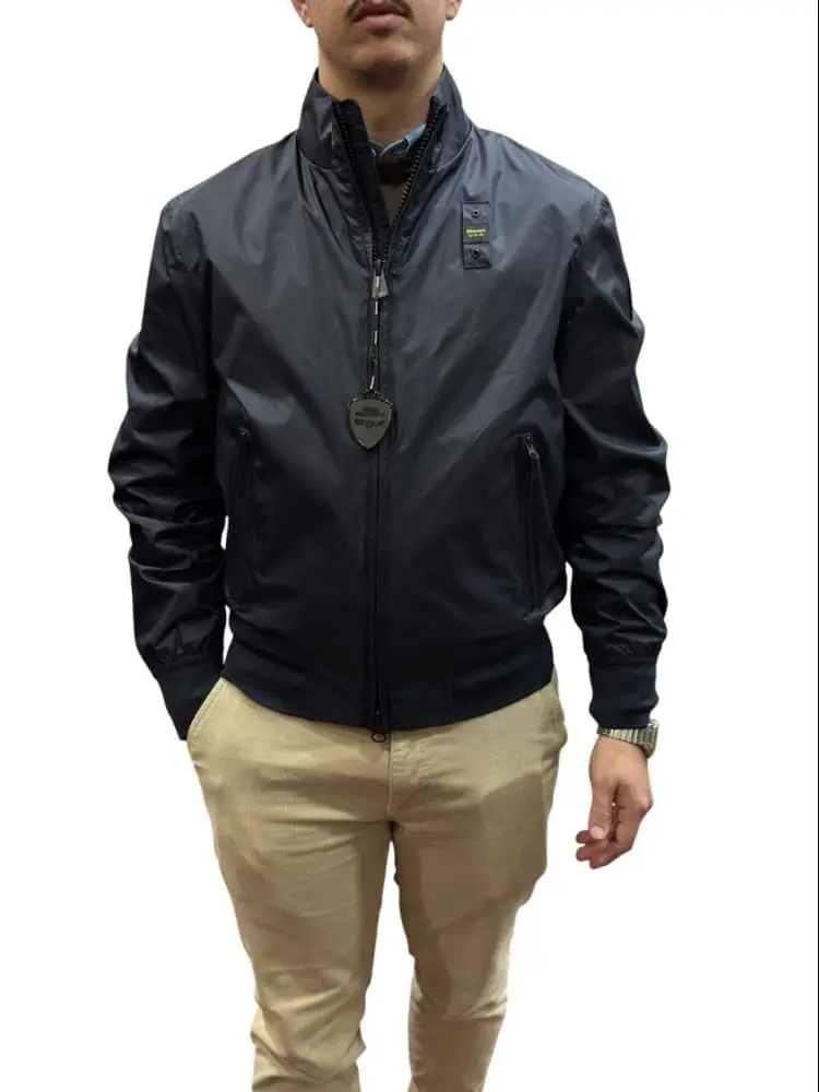 giubbotto blu navy uomo logo sul braccio