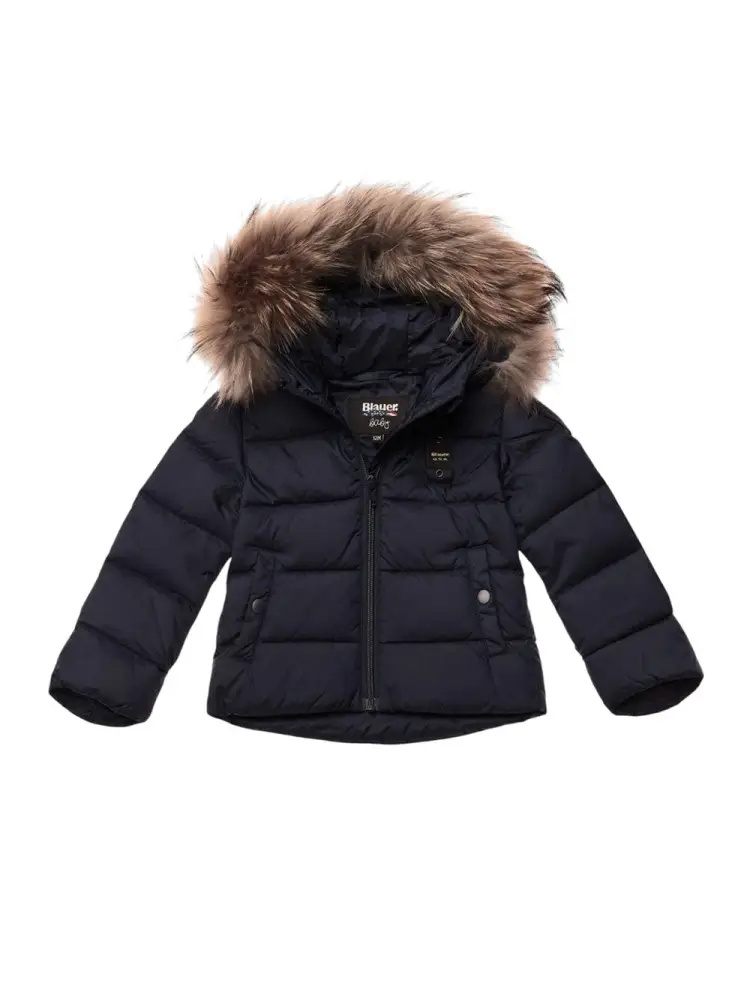 giubbotto infant trapuntato amory con cappuccio con bordo in pelliccia nero