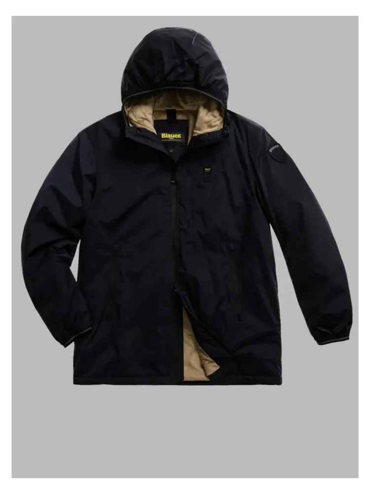 giubbotto lungo nastrato con pelliccia eco interna jarvis nero