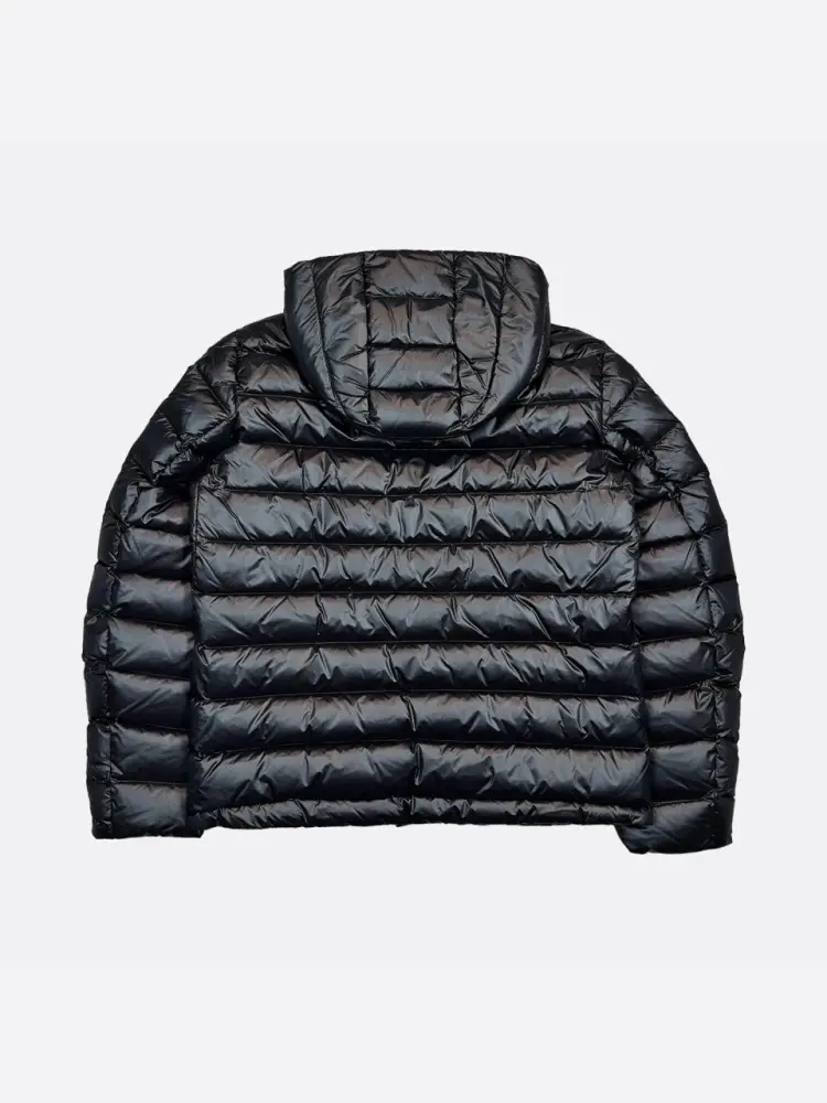 giubbotto nero bambino con cappuccio interno verde bosco logo sul braccio miniatura 2