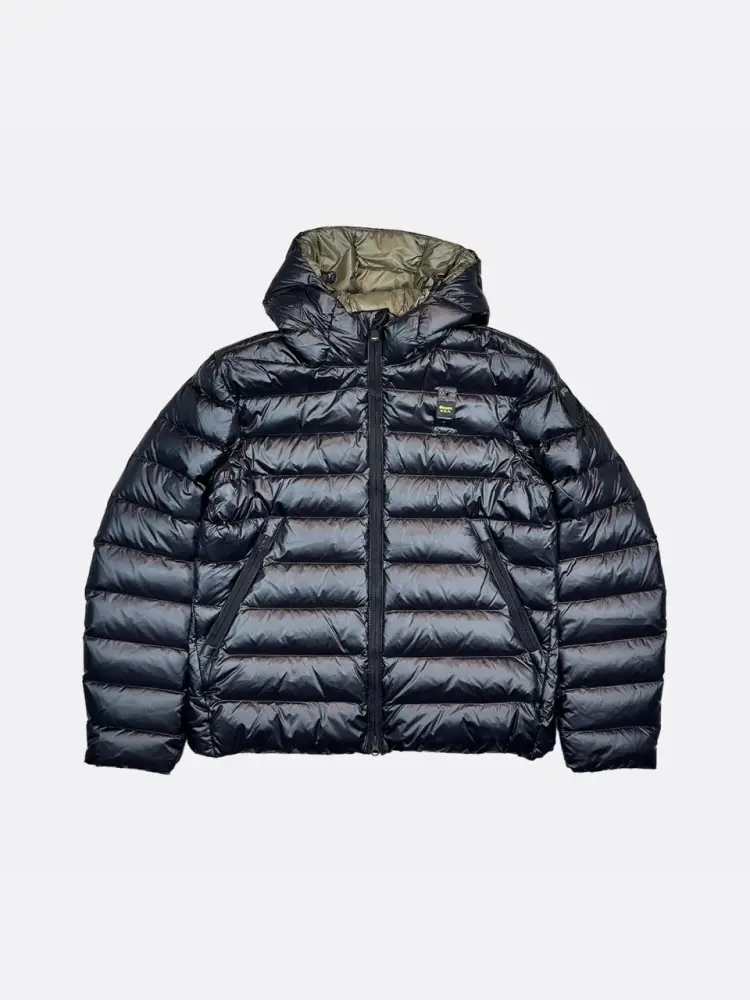 giubbotto nero bambino con cappuccio interno verde bosco logo sul braccio