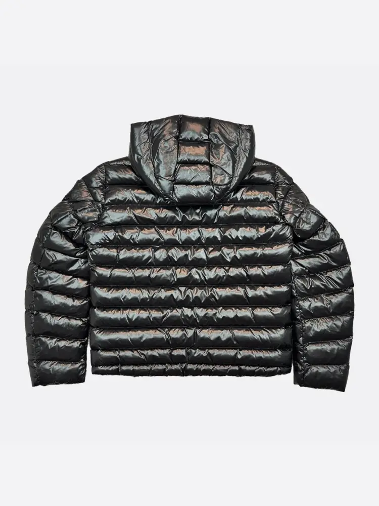 giubbotto nero bambino con cappuccio lucido logo sul braccio miniatura 2