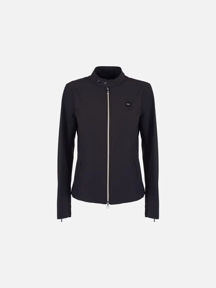 giubbotto nero donna liscio logo sul braccio