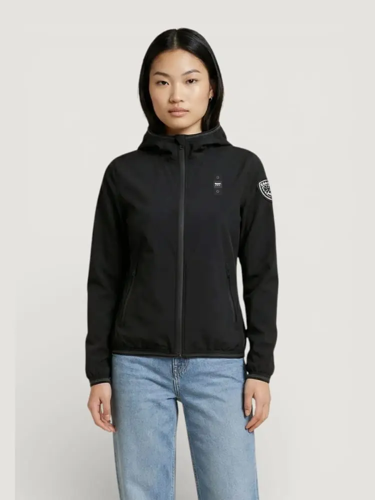 giubbotto nero donna logo sul braccio