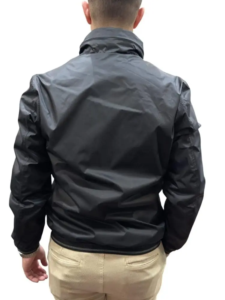 giubbotto nero uomo con cappuccio logo sul braccio miniatura 3