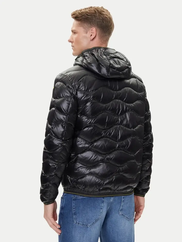 giubbotto nero uomo con cappuccio patch logo sul braccio miniatura 2