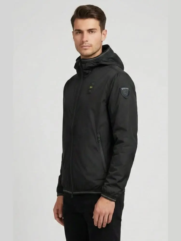 giubbotto nero uomo liscio logo sul braccio miniatura 3