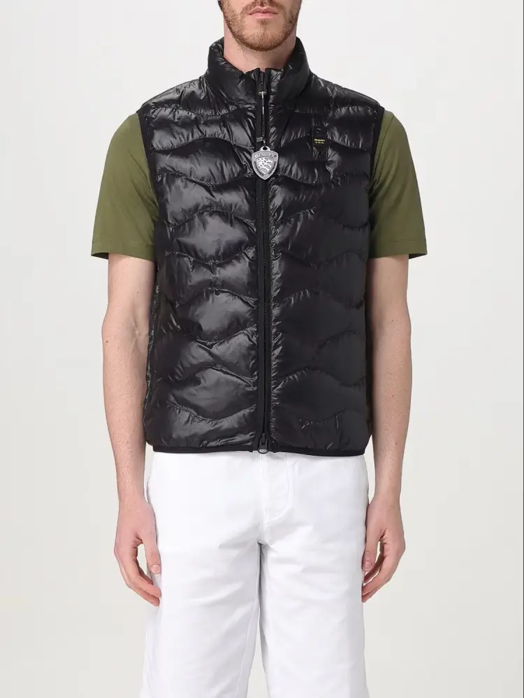 giubbotto nero uomo smanicato a onde logo sul petto
