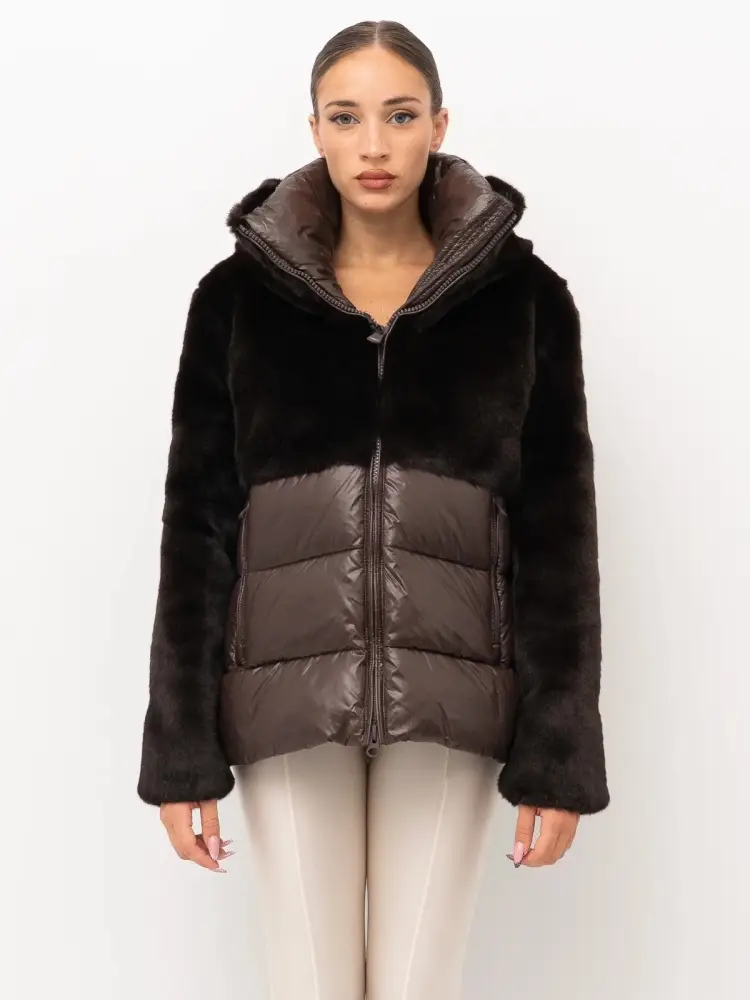 giubbotto nylon con pelliccia eco fanevil marrone