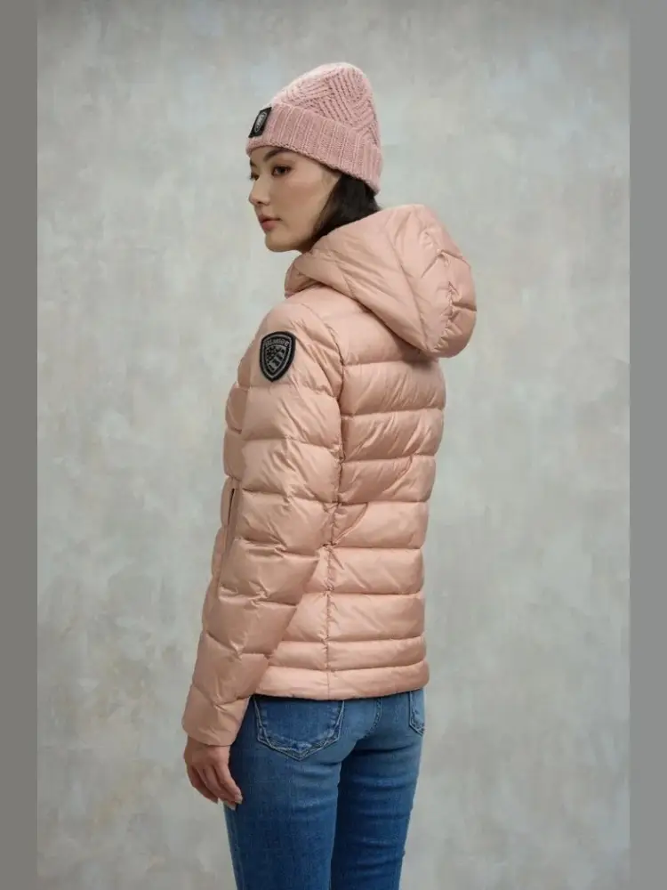 giubbotto rosa donna con cappuccio patch logo con strass sul braccio miniatura 2