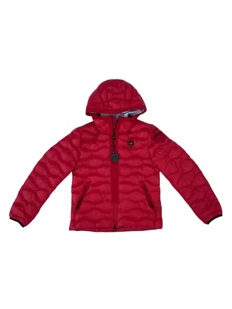 giubbotto rosso bambino logo sul braccio