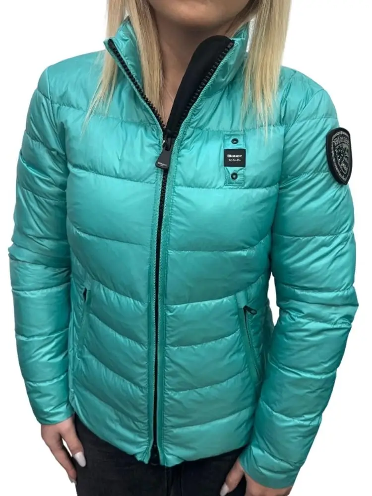 giubbotto verde acqua donna logo sul braccio