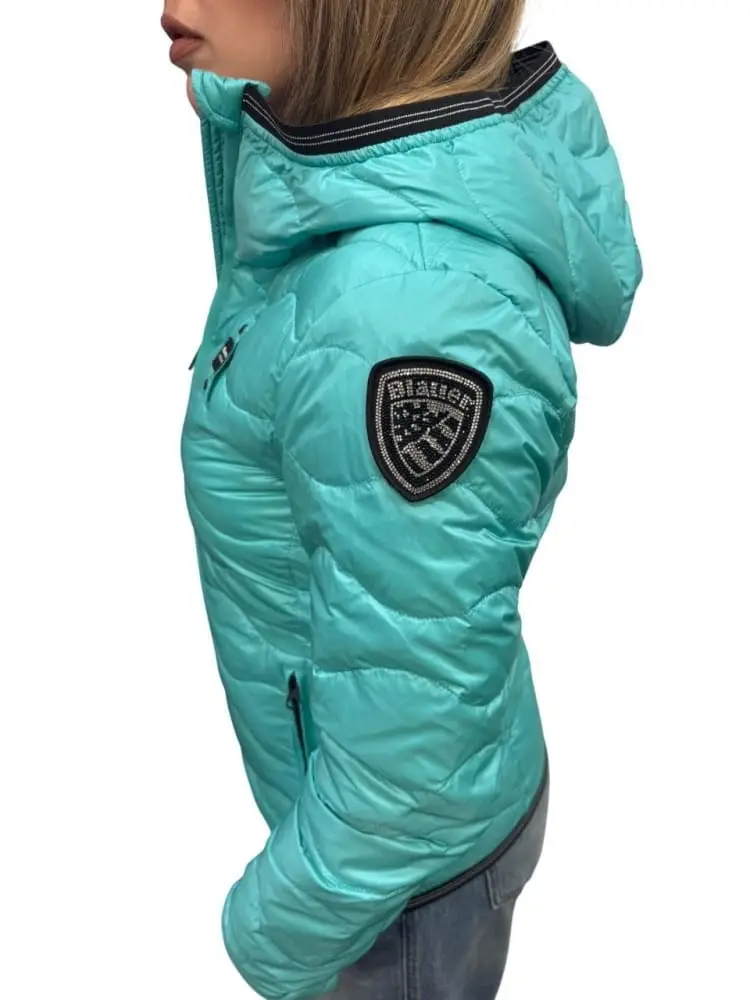 giubbotto verde acqua donna logo sul braccio miniatura 2