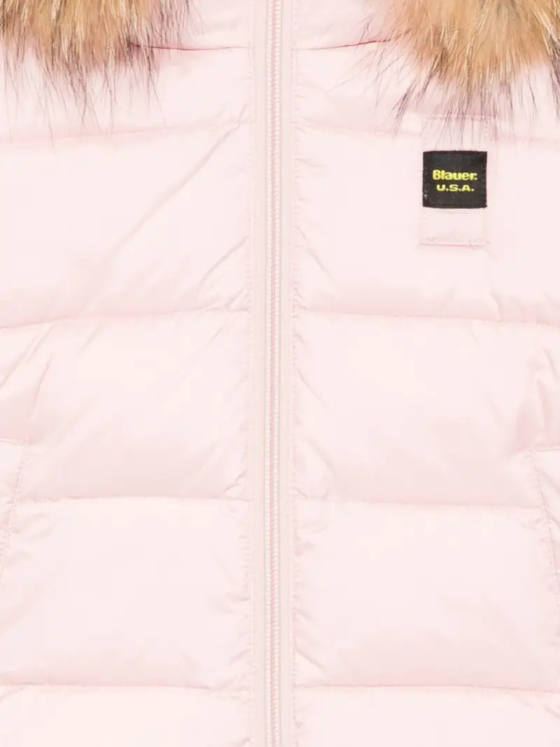 Piumino Rosa Bambina con Cappuccio in Pelliccia Rosa pallido miniatura 2