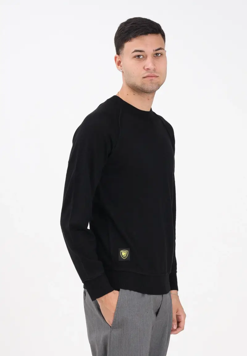 Maglioncino girocollo nero da uomo con patch logo miniatura 2