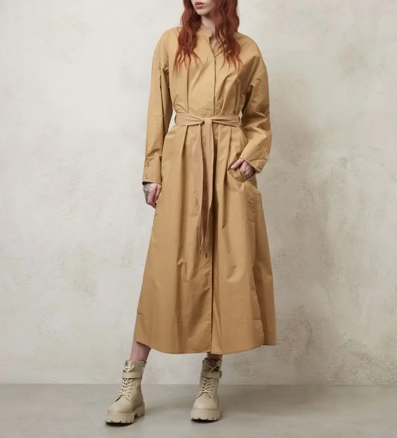 per donna 24SBLDV01277 Abito con cintura marrone (S), Casual, Cotone, Manica lunga