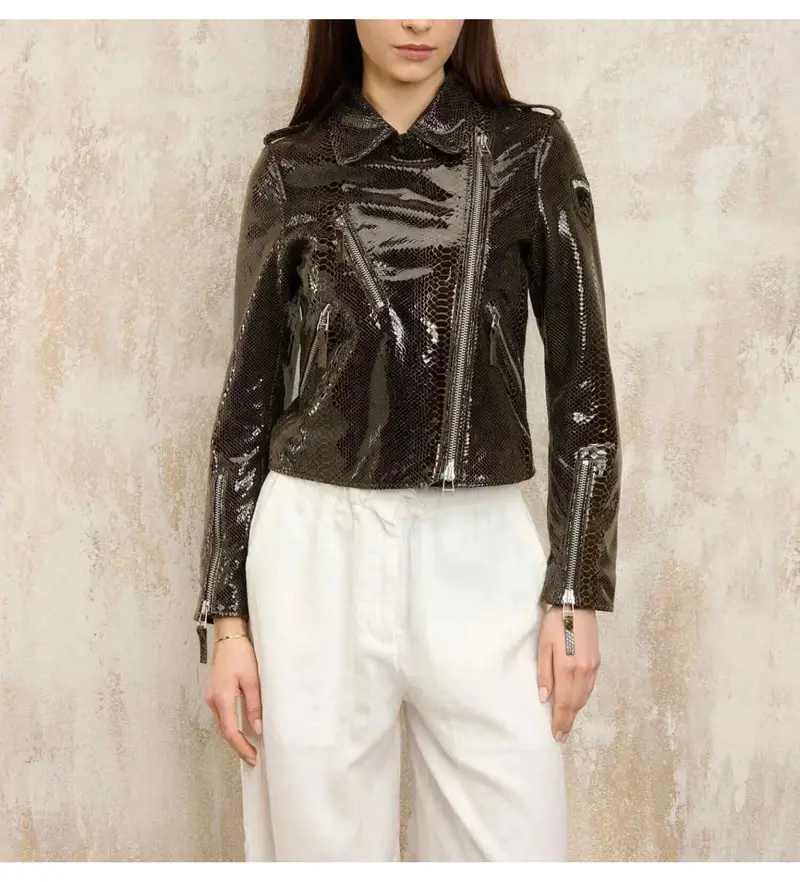 per donna 25SBLDL02396 Giacca in pelle verde ciliegia vintage (M), Casual