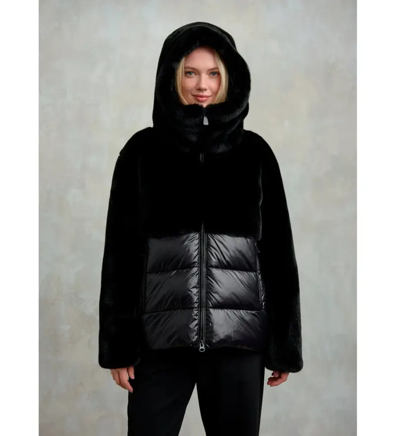 per donna. 25WBLDC02178 Giacca in nylon con pelle Eco Fanevil nera (M), Nero, Casual, Poliamide