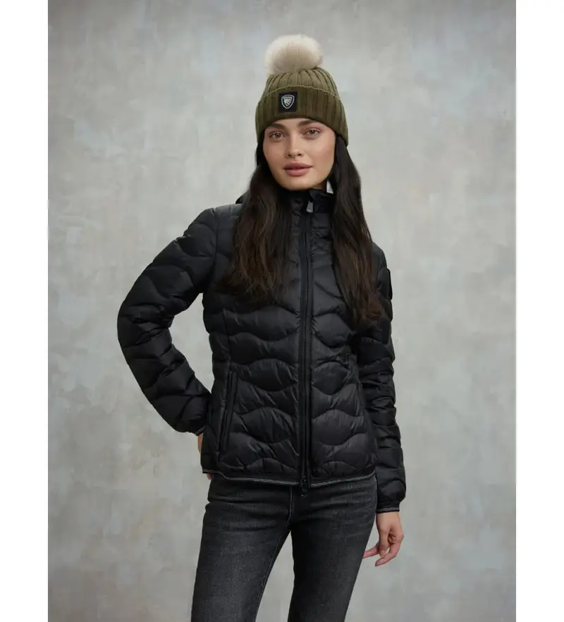 per donna. 25WBLDC03095 Piumino con motivo a onde Camellia nero (L), Casual, Poliamide