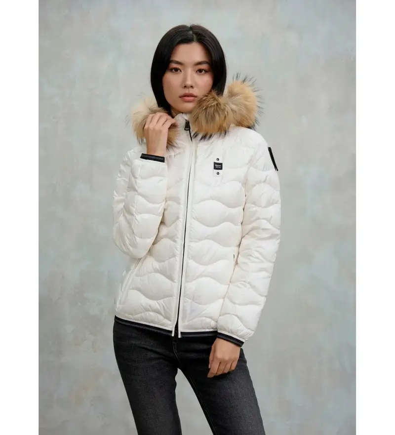 per donna 25WBLDC03096 Piumino bianco Aldie con finiture in pelliccia (L), Casual, Nylon