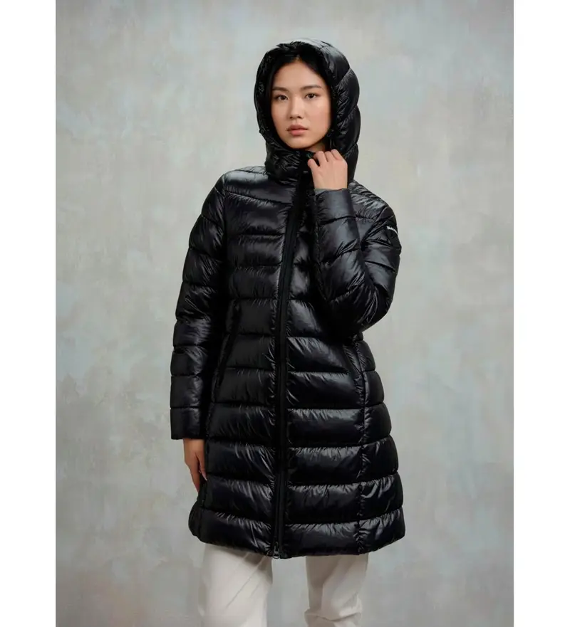 per donna. 25WBLDK02069 Giacca lunga Adelaide in nero (L), Casual, Poliamide