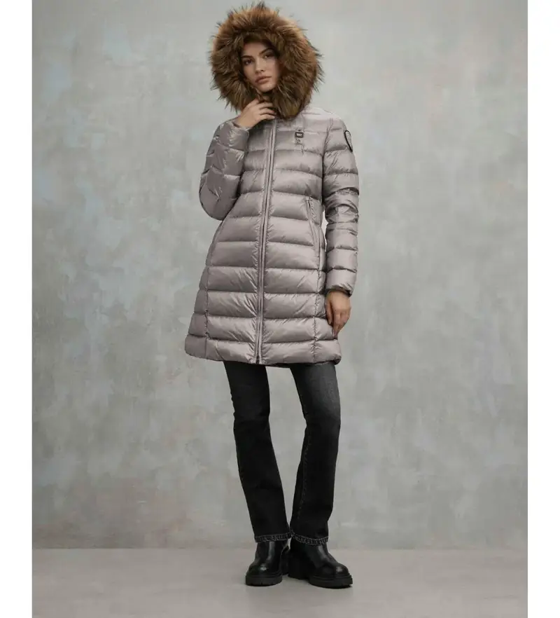 per donna 25WBLDK03103 Piumino lungo grigio Kristin con pelliccia (L), Casual, Poliamide