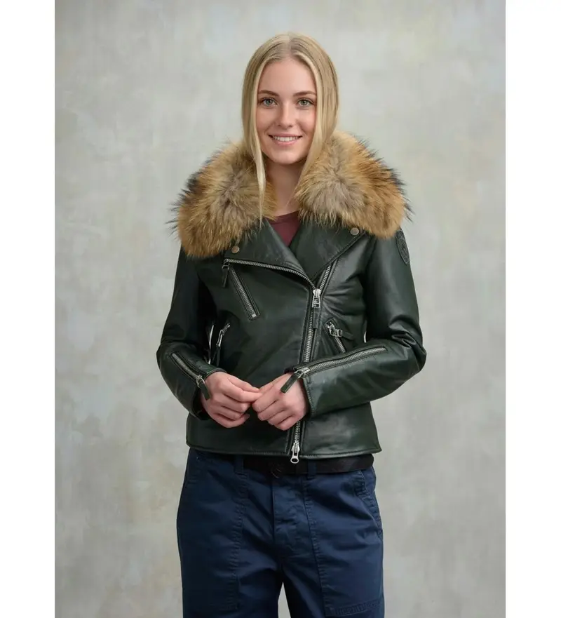 per donna. 25WBLDL01340 Giacca in pelle con pelle di ciliegio nera (L), Nero, Casual