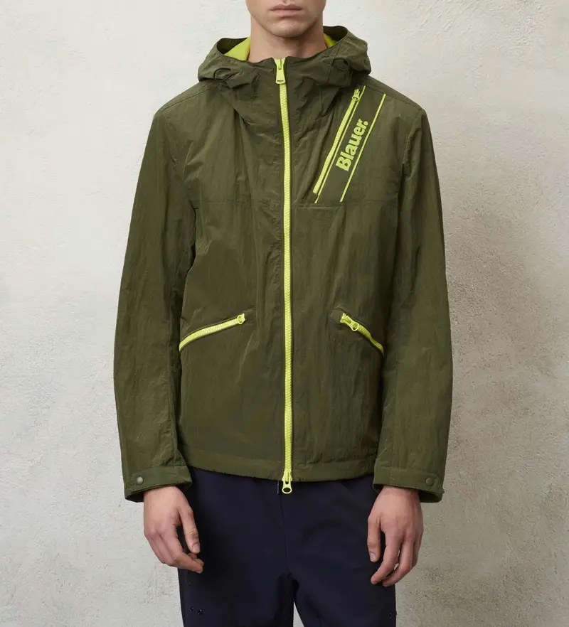 per uomo. 24SBLUC01094 Giacca effetto arricciato Micah verde (S), Casual, Nylon, Manica lunga