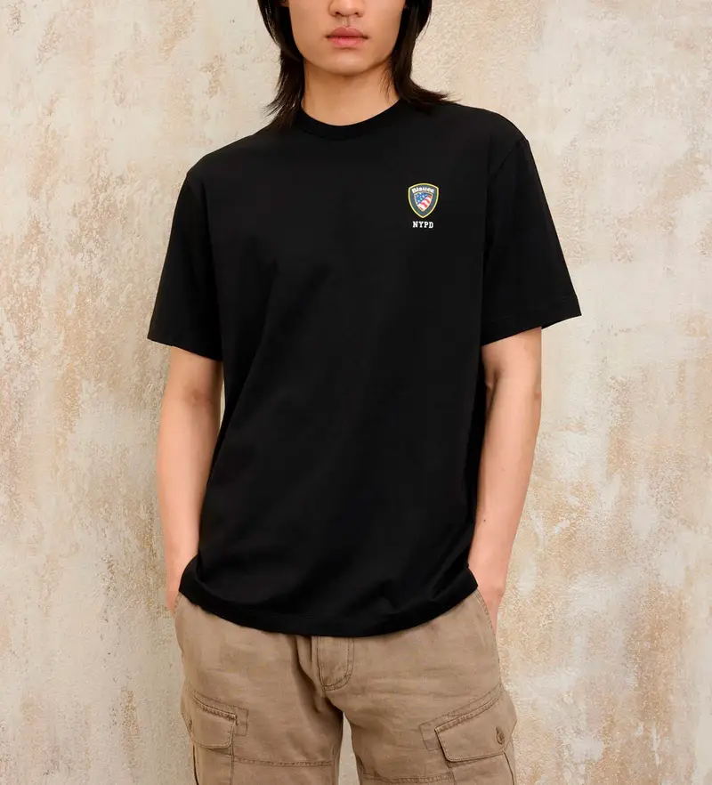 per uomo 25SBLUH02196 Maglietta nera NYPD Irving (S), Nero, Casual, Cotone, Manica corta