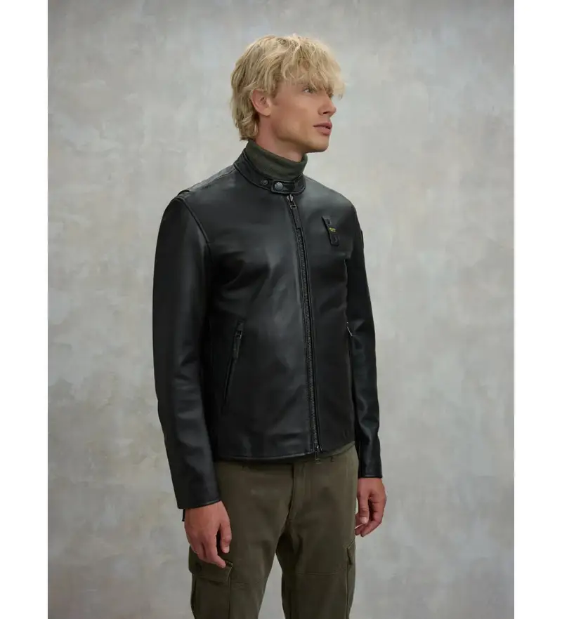 per uomo 25WBLUL02318 Giacca in pelle nera Ripley (S), Nero, Casual