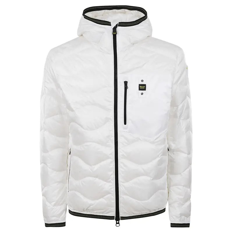piumino ad onde uomo con cappuccio e taschino bianco