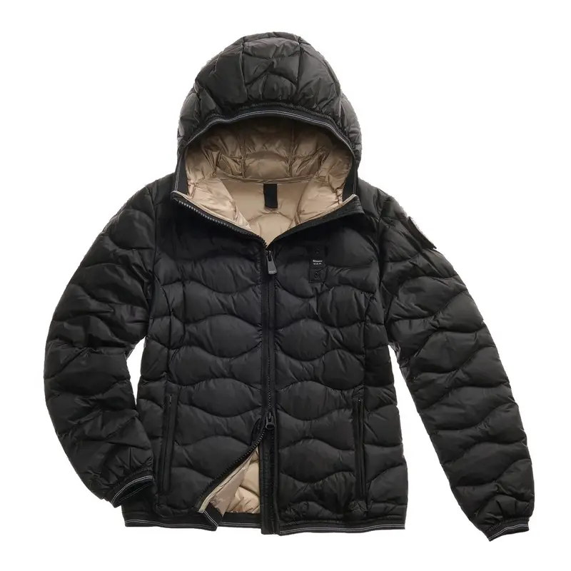 PIUMINO CON CAPPUCCIO AD ONDE CAMELIA DONNA Nero