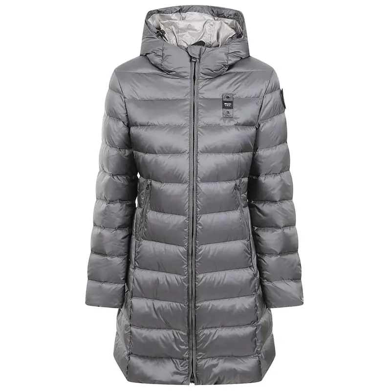 piumino lungo donna grigio con cappuccio