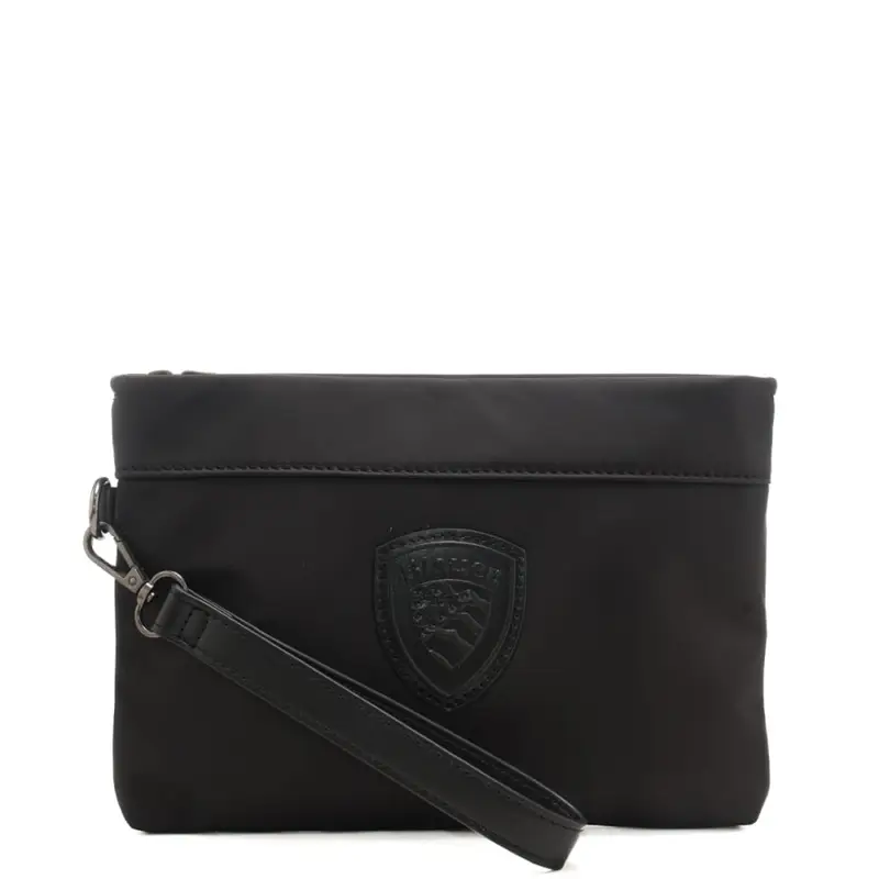 pochette da uomo con scudo loggato in rilievo sul davanti ton sur ton nero