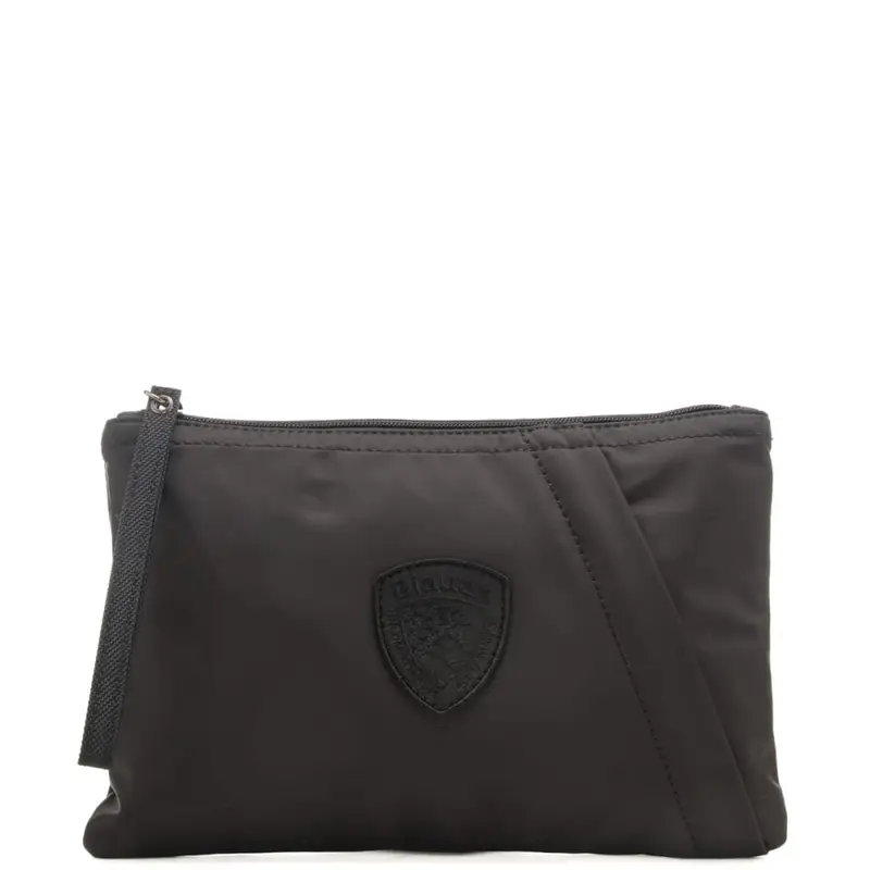 pochette da uomo in tessuto con scudo loggato cucito sul davanti nero