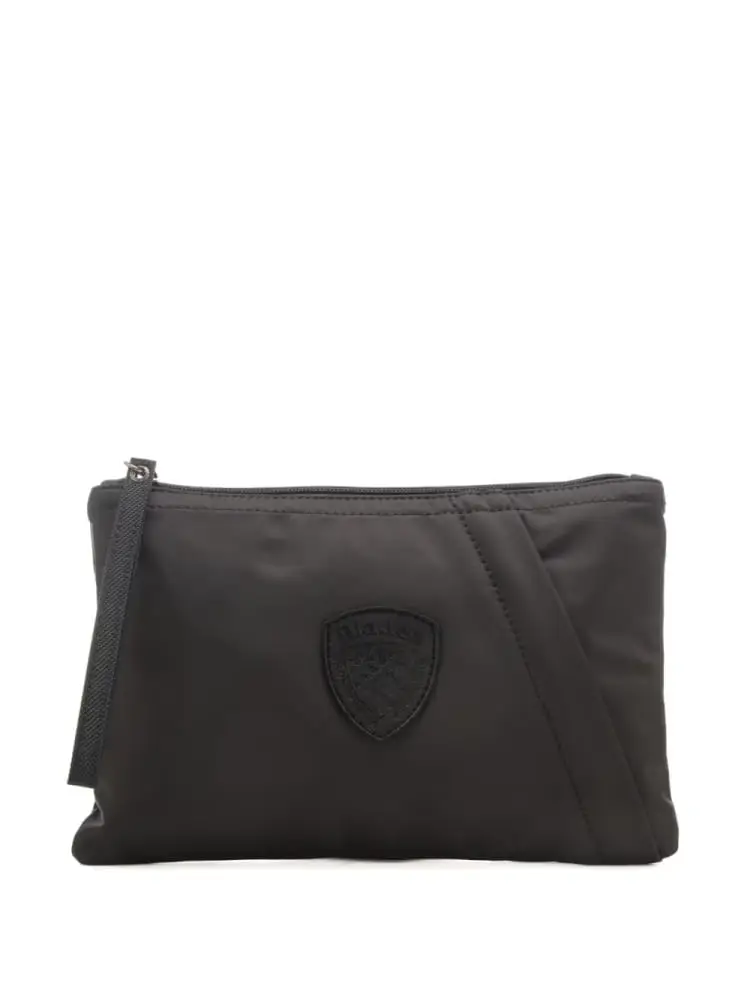 pochette da uomo in tessuto con scudo loggato cucito sul davanti nero