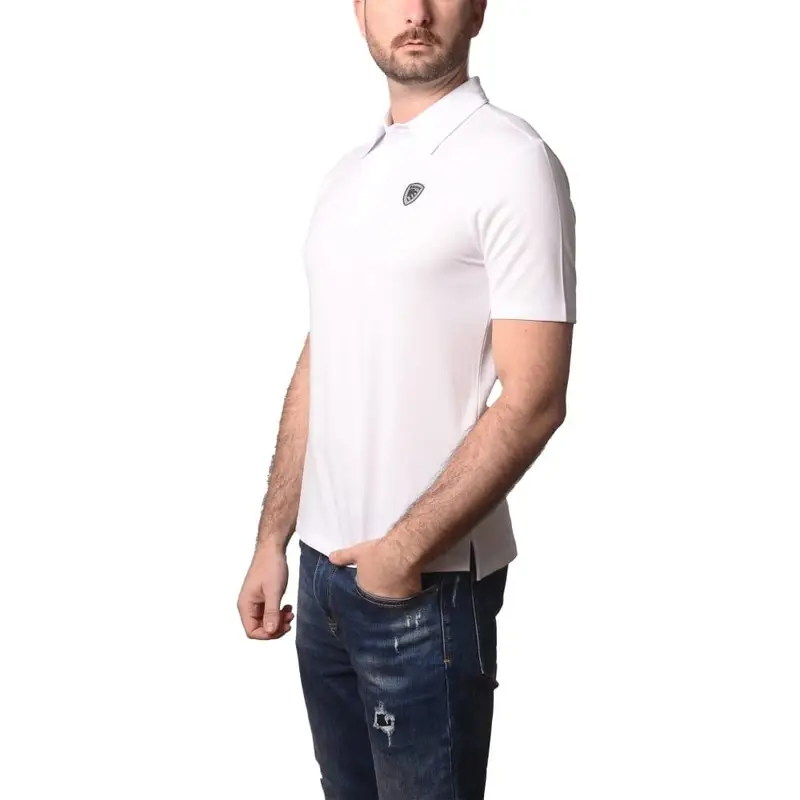 polo da uomo kemp in cotone con scudo loggato a contrasto colore sul davanti bianca miniatura 2