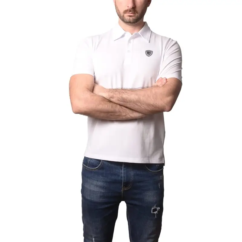 polo da uomo kemp in cotone con scudo loggato a contrasto colore sul davanti bianca