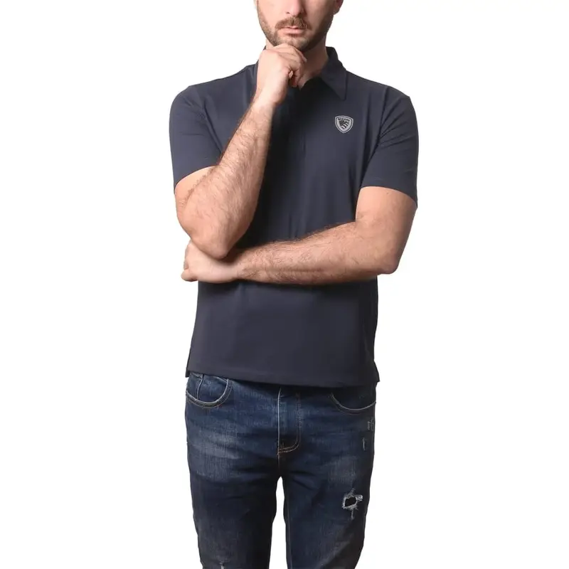 polo da uomo kemp in cotone con scudo loggato a contrasto colore sul davanti blu miniatura 2