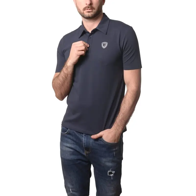 polo da uomo kemp in cotone con scudo loggato a contrasto colore sul davanti blu