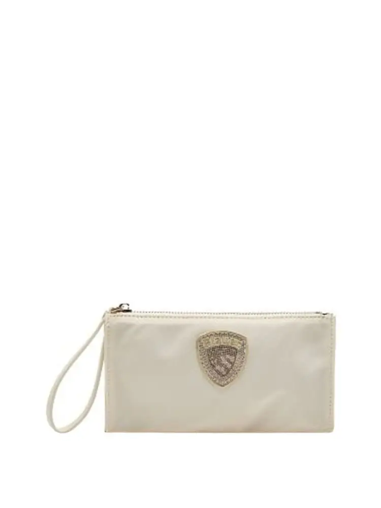 poquette in tessuto tecnico zoe01 bianco con logo strass no f