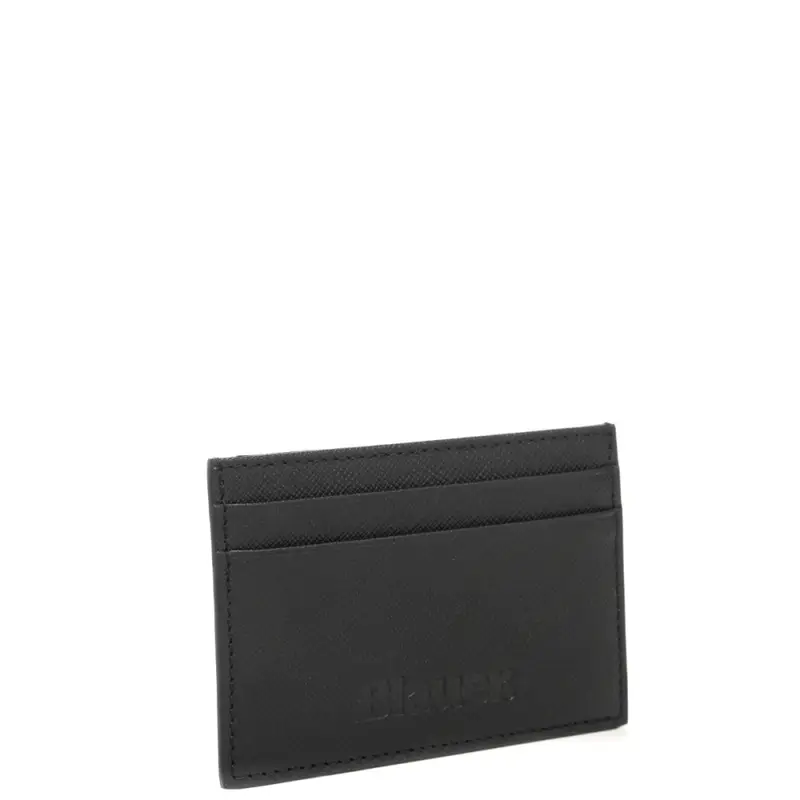 portacarte da uomo in pelle con logo lettering inciso sul davanti nero miniatura 2