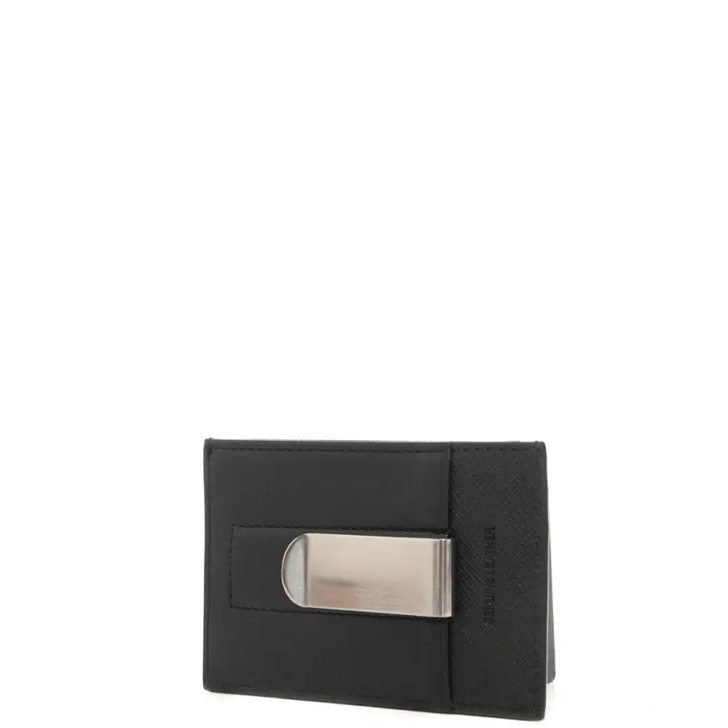 portacarte da uomo in pelle con logo lettering inciso sul davanti nero miniatura 3