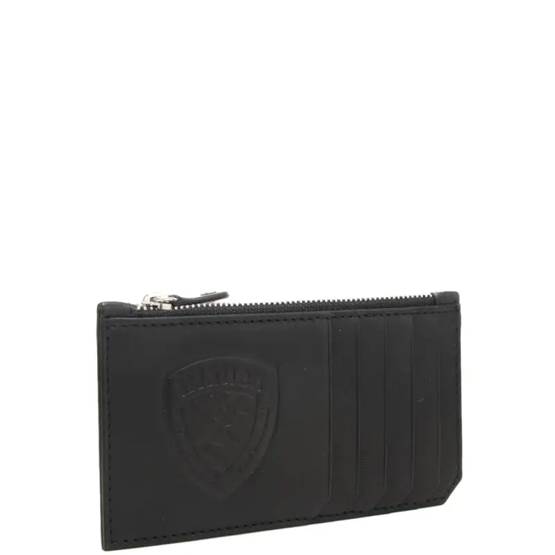 portacarte da uomo in pelle con scudo logato inciso nero miniatura 2