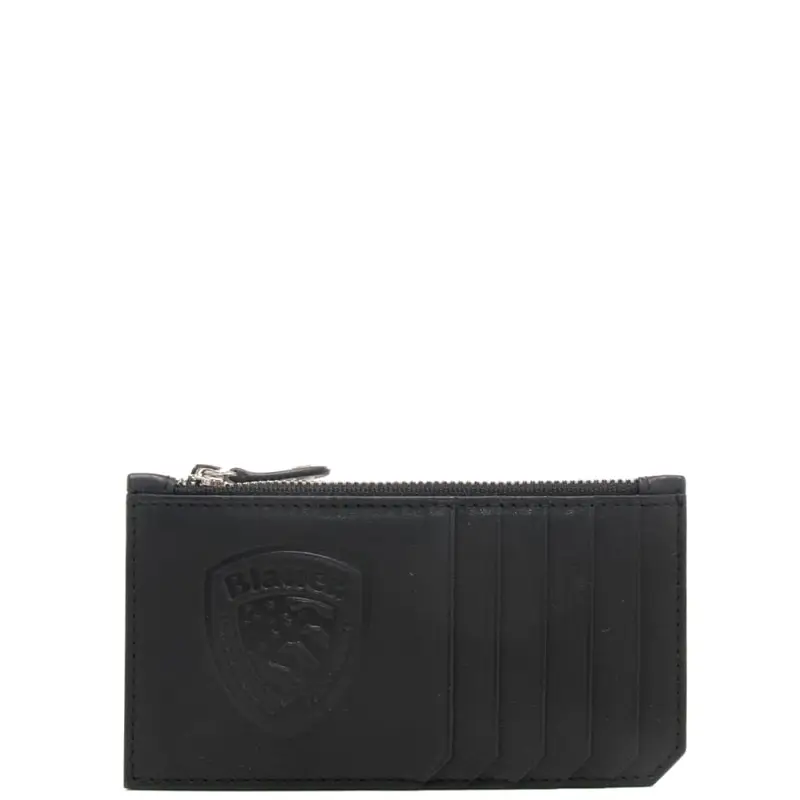 portacarte da uomo in pelle con scudo logato inciso nero